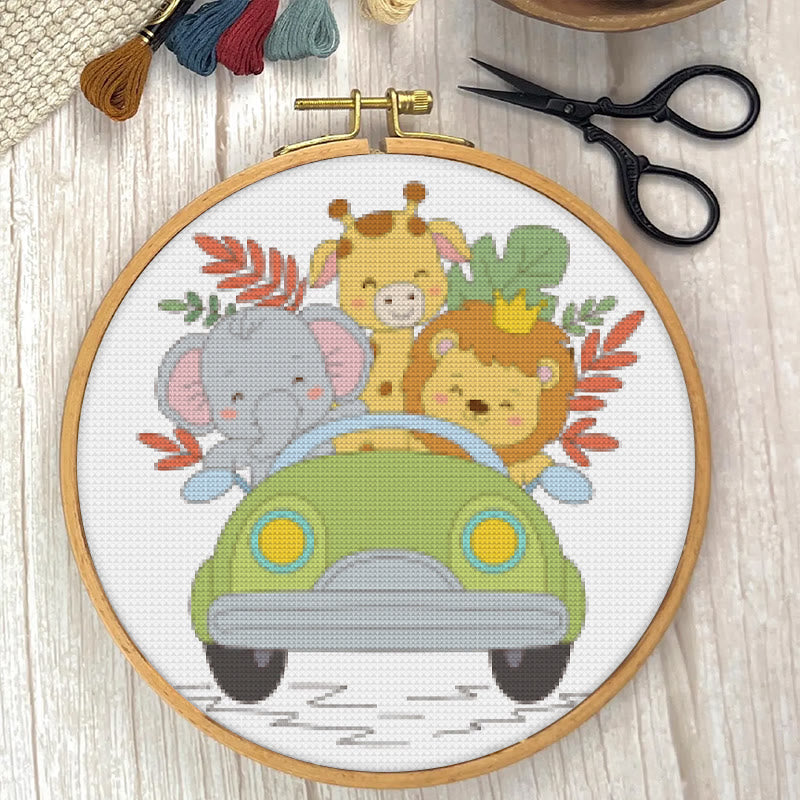 Cross Stitch Kit - Animal Car Travel | Adorable Handmade Needlepoint | Nice For Animal Lovers - image 3