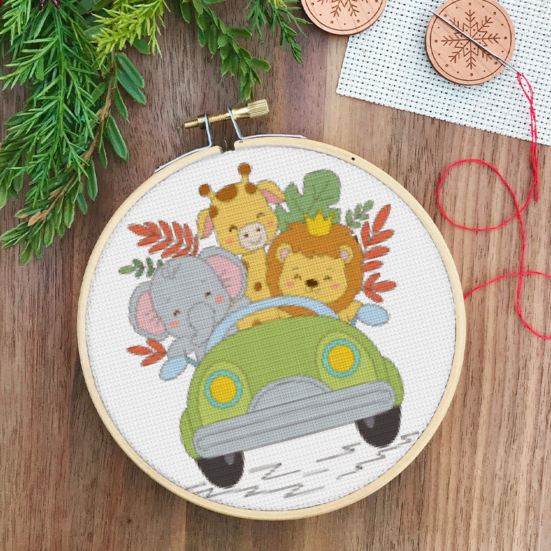 Cross Stitch Kit - Animal Car Travel | Adorable Handmade Needlepoint | Nice For Animal Lovers - image 2