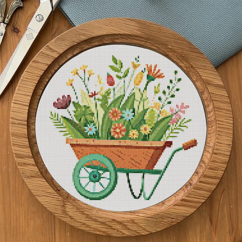 Cross Stitch Kit - Blooming Flower Wheelbarrow | Diy Handmade Craft | Unique Room Ornament   - image 5