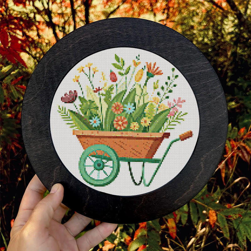 Cross Stitch Kit - Blooming Flower Wheelbarrow | Diy Handmade Craft | Unique Room Ornament   - image 8