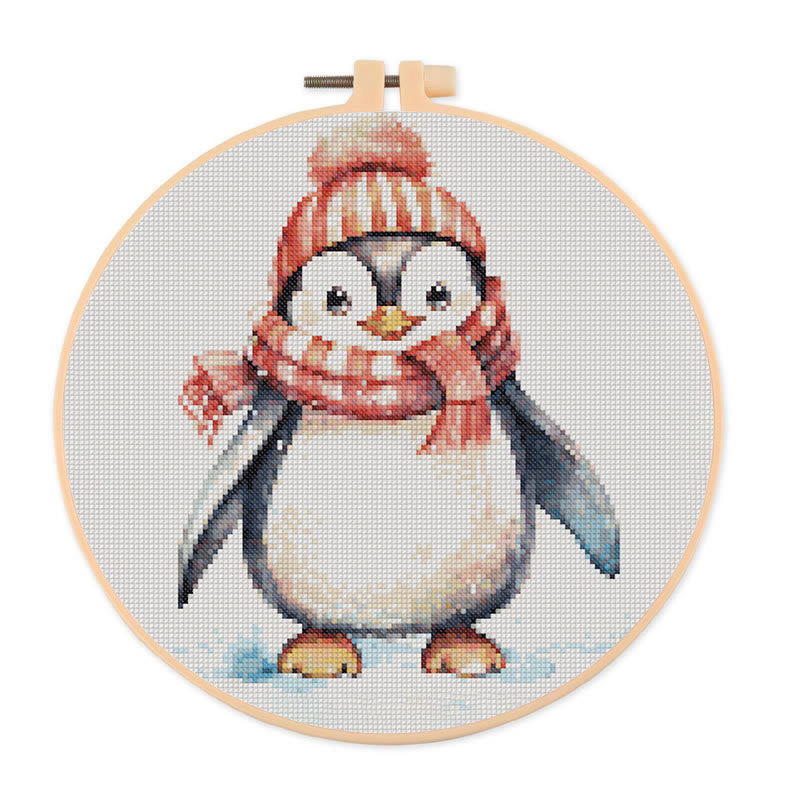 Cross Stitch Kit - Happy Penguin | Christmas Animal Gift | Diy Holiday Handmade Gifts - 20×20cm - image 0