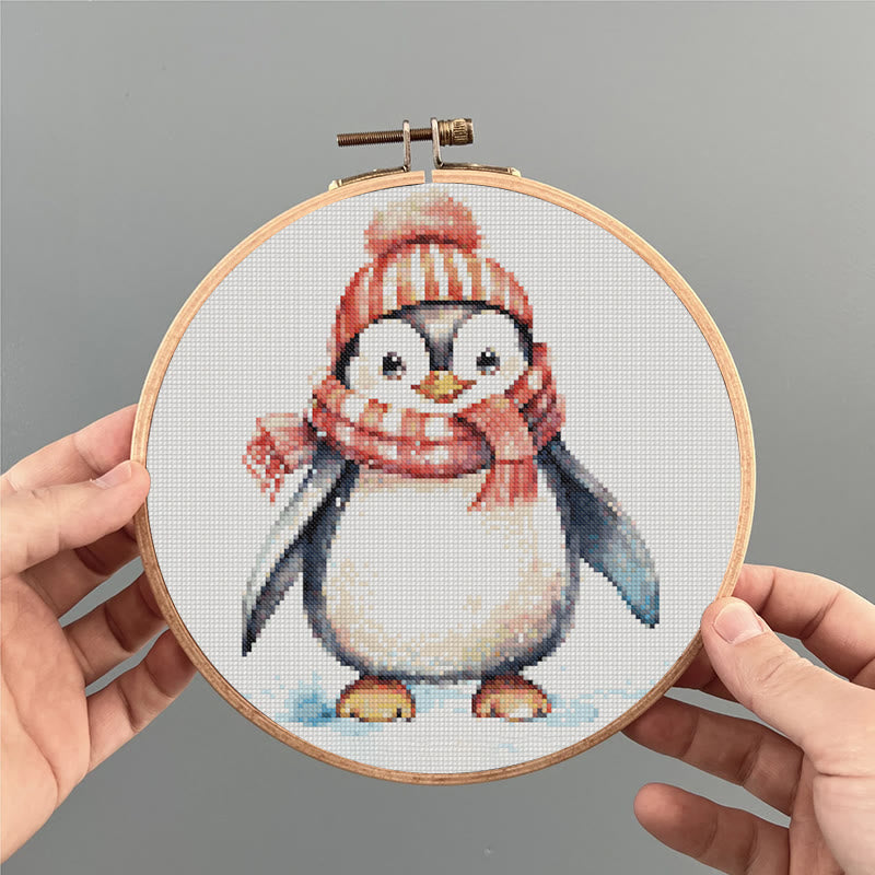 Cross Stitch Kit - Happy Penguin | Christmas Animal Gift | Diy Holiday Handmade Gifts - image 1