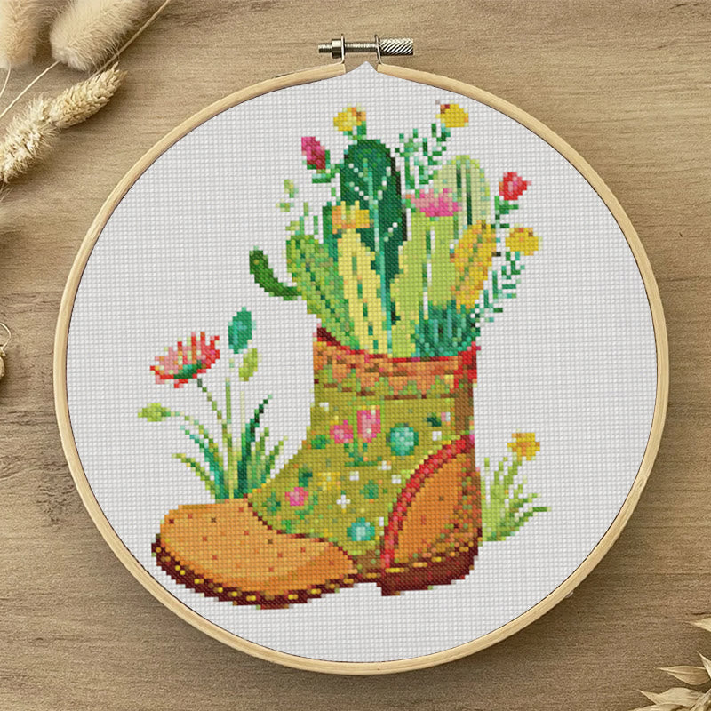 Cross Stitch Kit - Floral Cactus Boots | Creative Needle Craft | Easy For Beginners - image 4