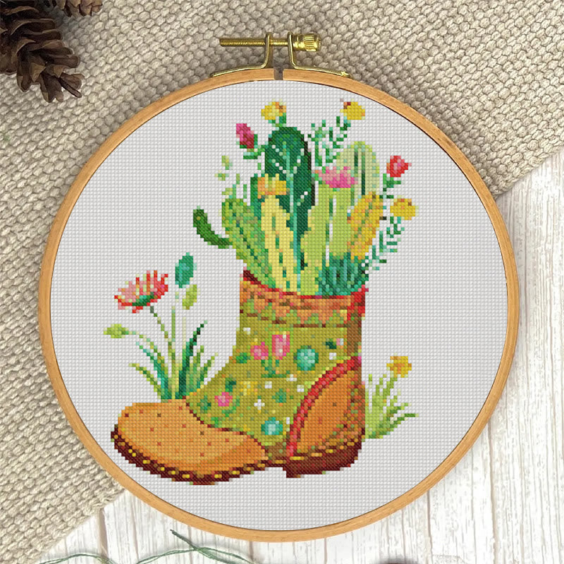 Cross Stitch Kit - Floral Cactus Boots | Creative Needle Craft | Easy For Beginners - image 5