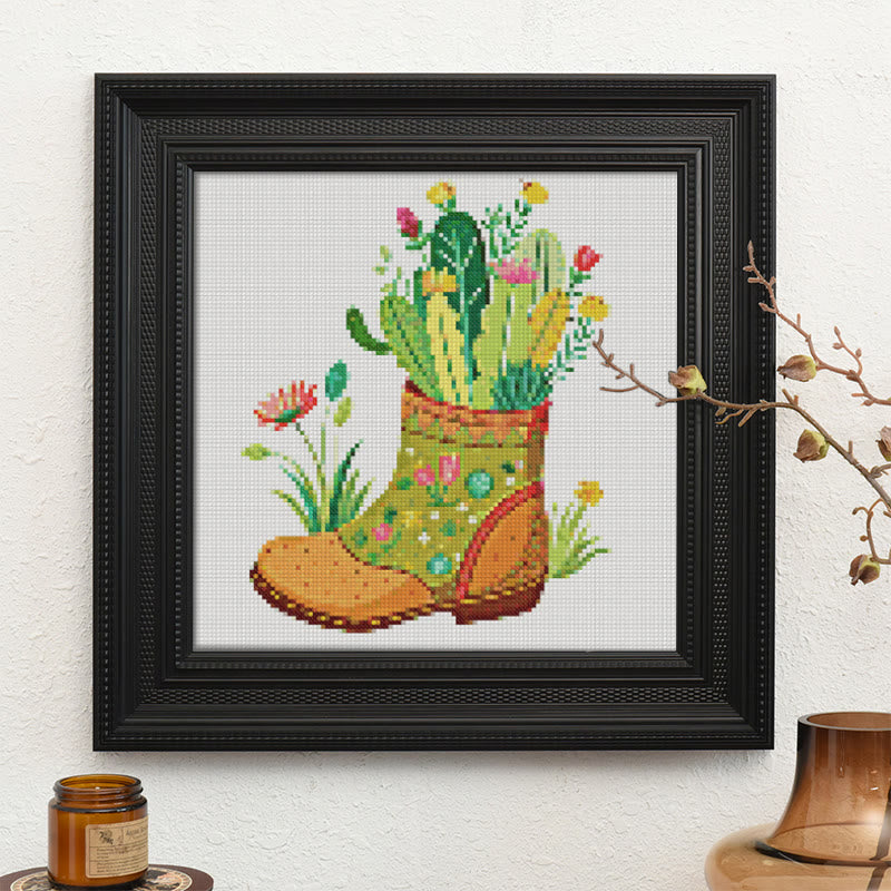 Cross Stitch Kit - Floral Cactus Boots | Creative Needle Craft | Easy For Beginners - image 2