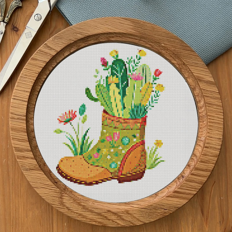 Cross Stitch Kit - Floral Cactus Boots | Creative Needle Craft | Easy For Beginners - image 3