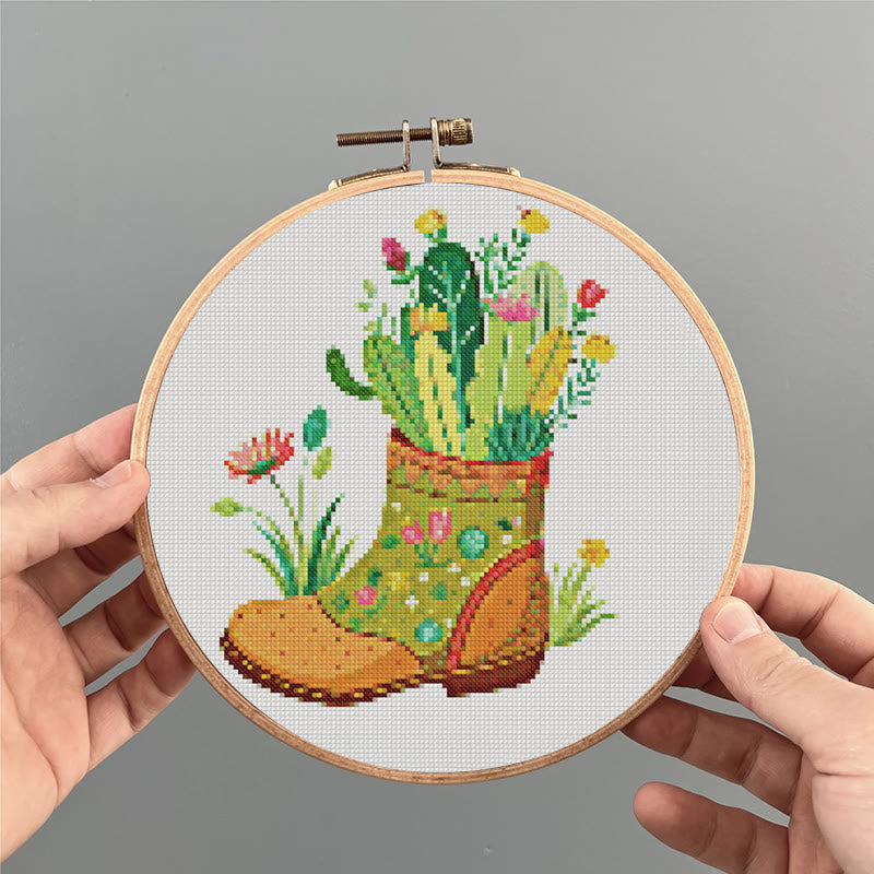 Cross Stitch Kit - Floral Cactus Boots | Creative Needle Craft | Easy For Beginners - image 1