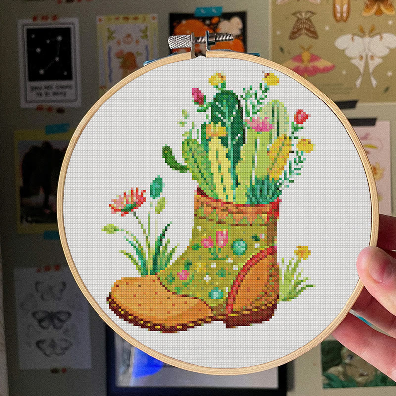 Cross Stitch Kit - Floral Cactus Boots | Creative Needle Craft | Easy For Beginners - image 8