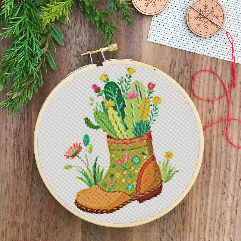 Cross Stitch Kit - Floral Cactus Boots | Creative Needle Craft | Easy For Beginners - image 7