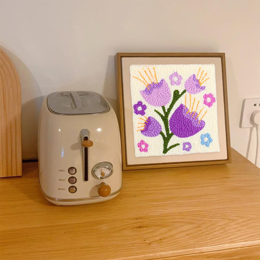 Purple Campanula Square Punch Needle Kit - Diy Handmade Turfting Kits | Gift For Flower Lover - image 9