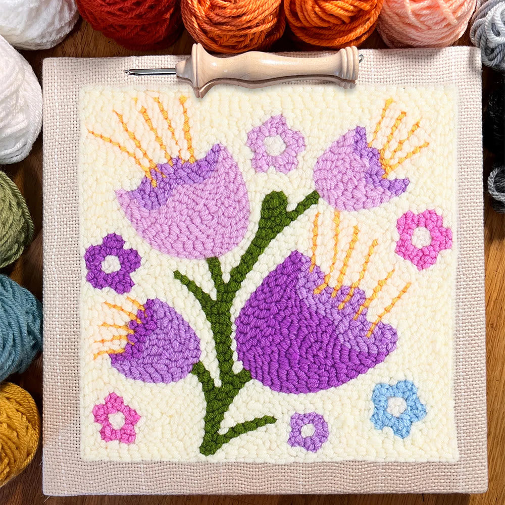 Purple Campanula Square Punch Needle Kit - Diy Handmade Turfting Kits | Gift For Flower Lover - image 4