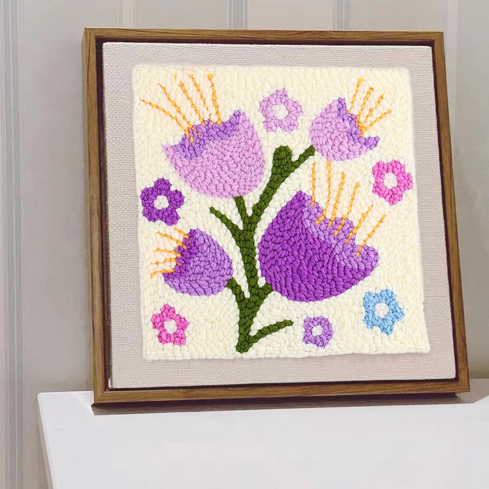Purple Campanula Square Punch Needle Kit - Diy Handmade Turfting Kits | Gift For Flower Lover - image 3