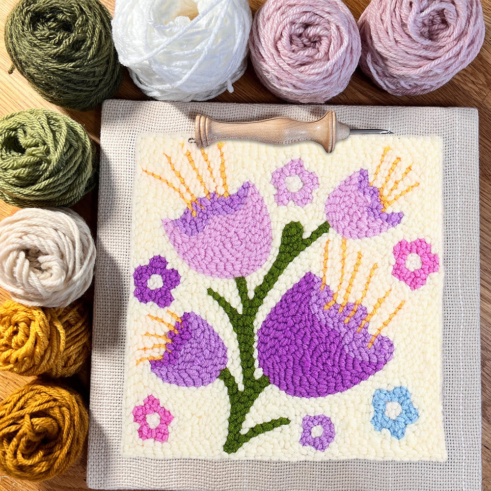 Purple Campanula Square Punch Needle Kit - Diy Handmade Turfting Kits | Gift For Flower Lover - image 6