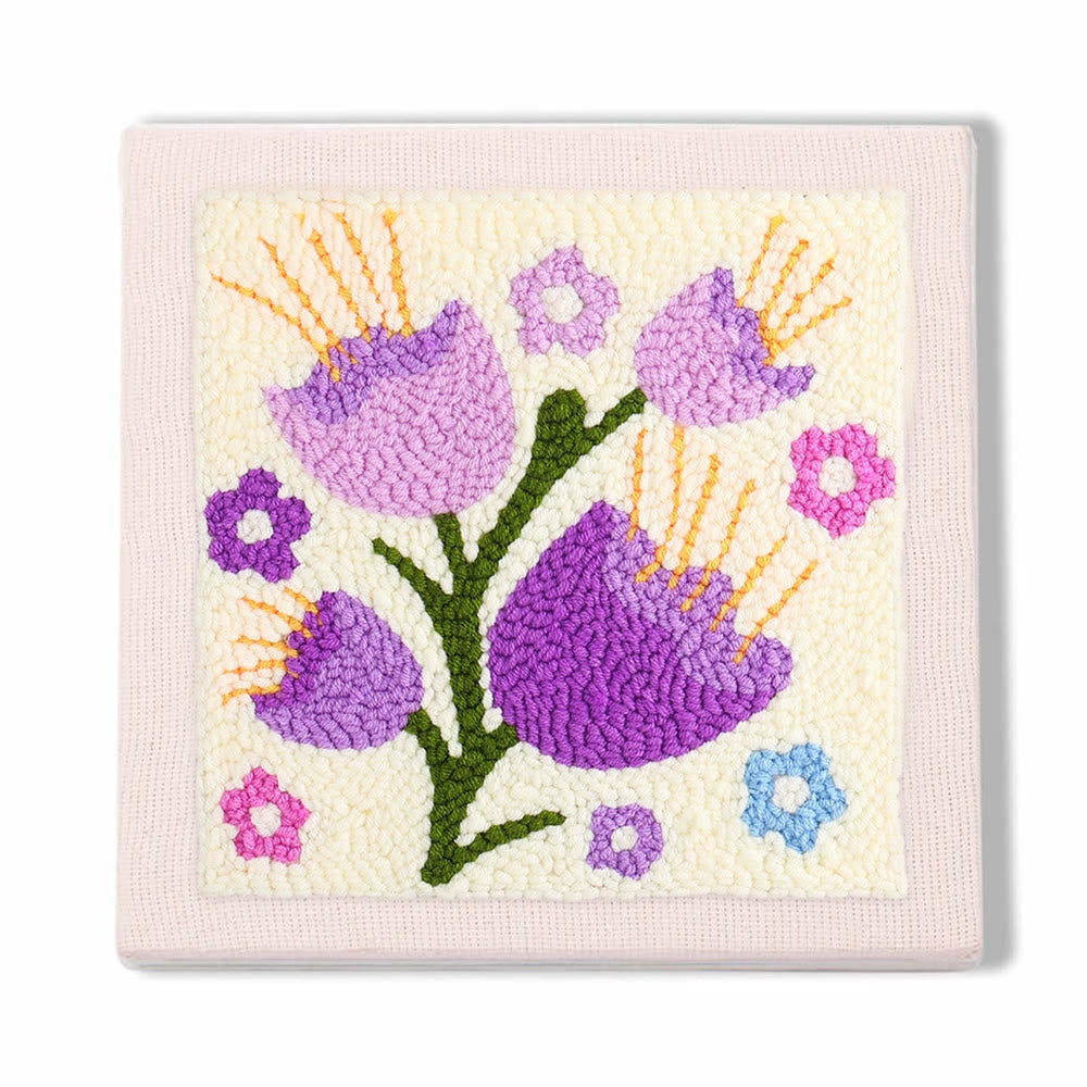 Purple Campanula Square Punch Needle Kit - Diy Handmade Turfting Kits | Gift For Flower Lover - 25*25 - image 0