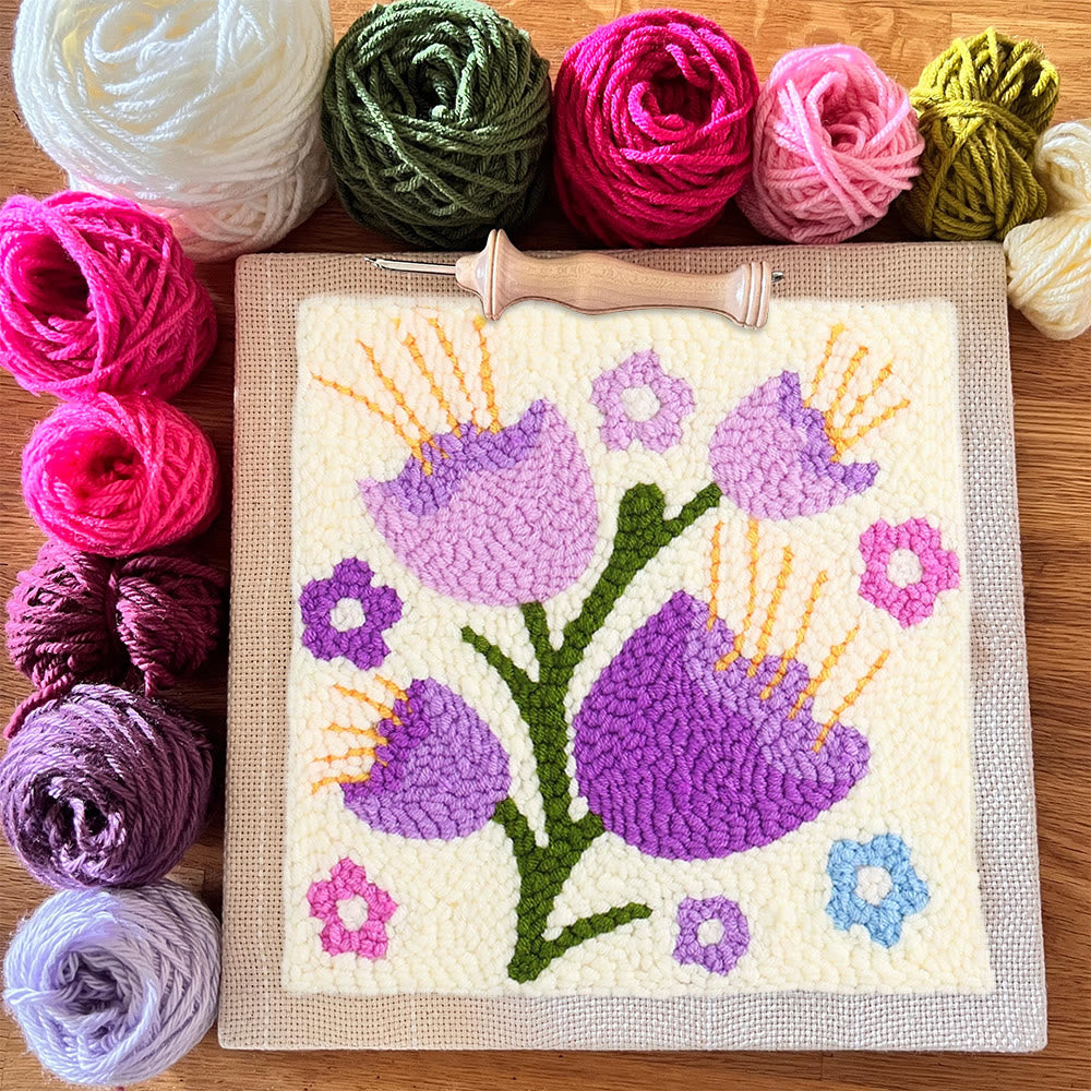 Purple Campanula Square Punch Needle Kit - Diy Handmade Turfting Kits | Gift For Flower Lover - image 2