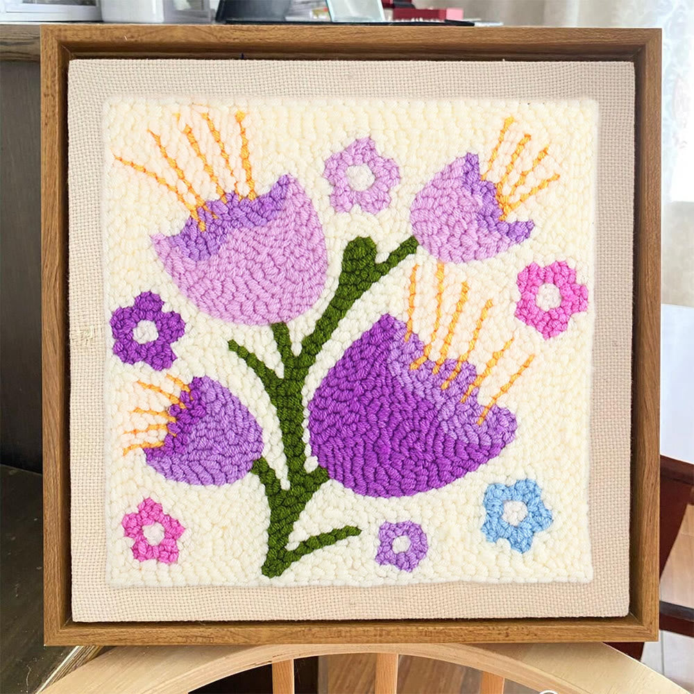 Purple Campanula Square Punch Needle Kit - Diy Handmade Turfting Kits | Gift For Flower Lover - image 1