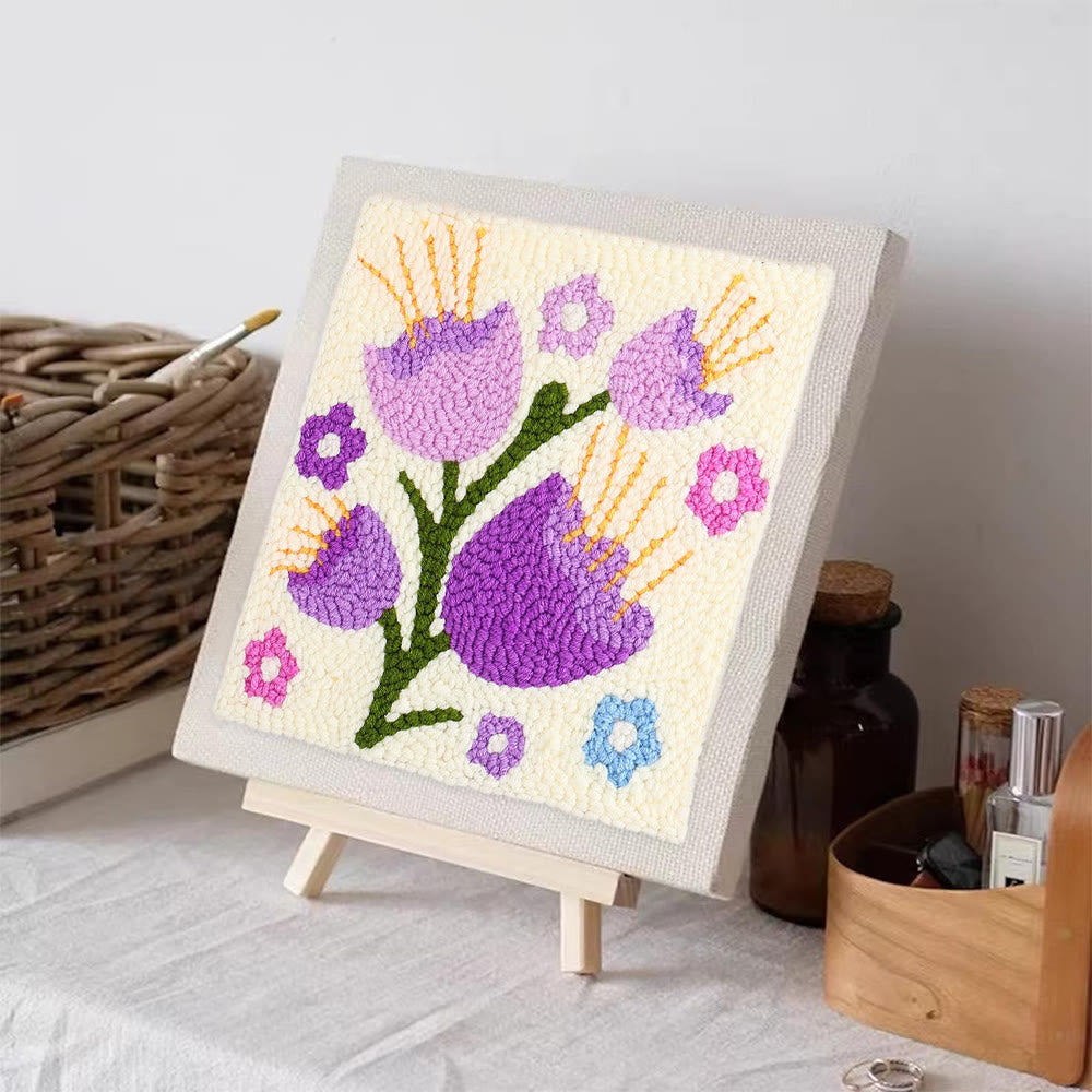 Purple Campanula Square Punch Needle Kit - Diy Handmade Turfting Kits | Gift For Flower Lover - image 8