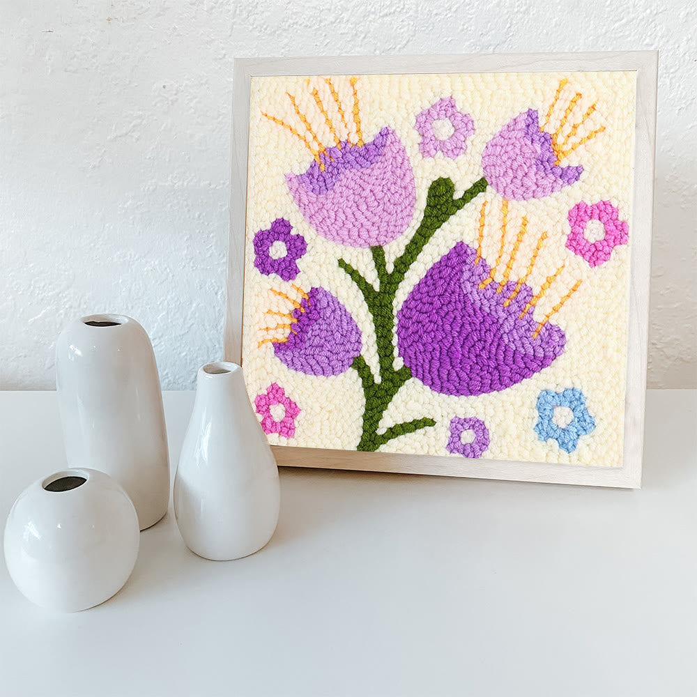 Purple Campanula Square Punch Needle Kit - Diy Handmade Turfting Kits | Gift For Flower Lover - image 5