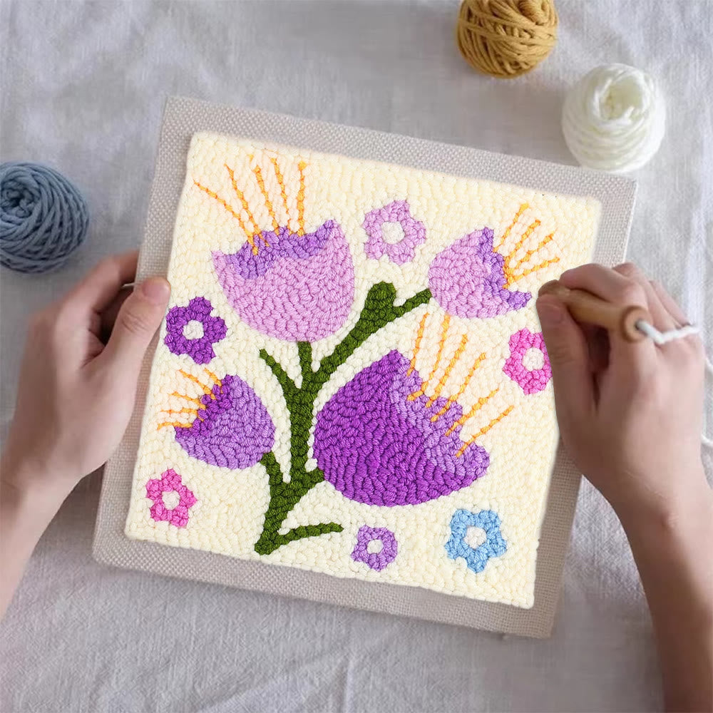 Purple Campanula Square Punch Needle Kit - Diy Handmade Turfting Kits | Gift For Flower Lover - image 7