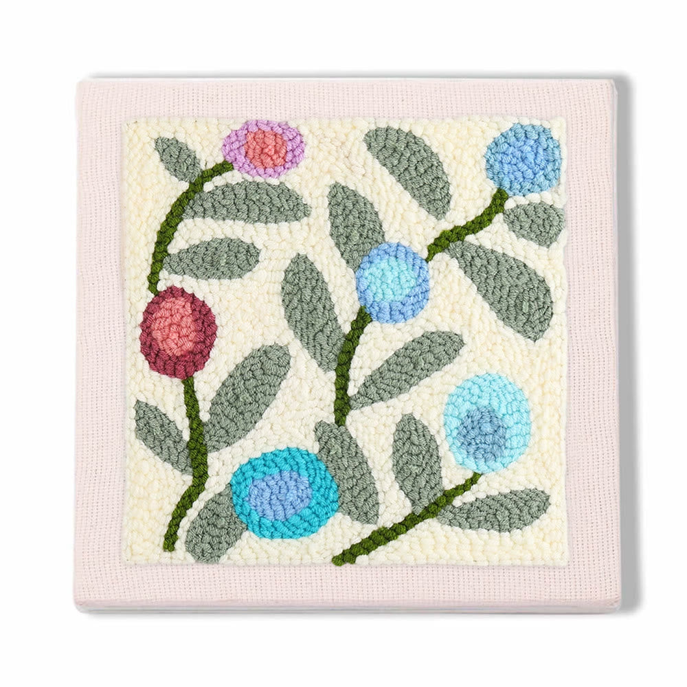 Little Flower Square Punch Needle Kit - Diy  Handmade Yarn Craft | Floral  Wallhanging Ornament  - 25*25 - image 0