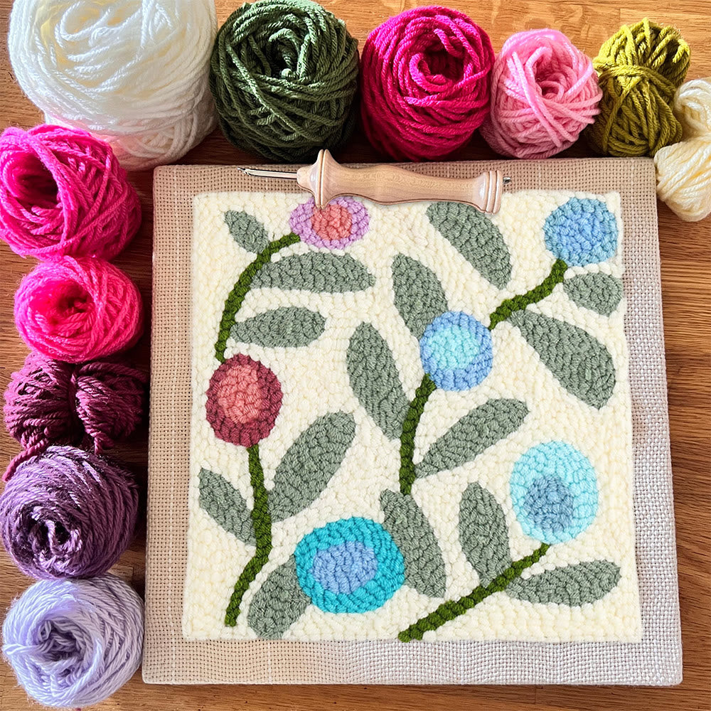Little Flower Square Punch Needle Kit - Diy  Handmade Yarn Craft | Floral  Wallhanging Ornament  - image 2