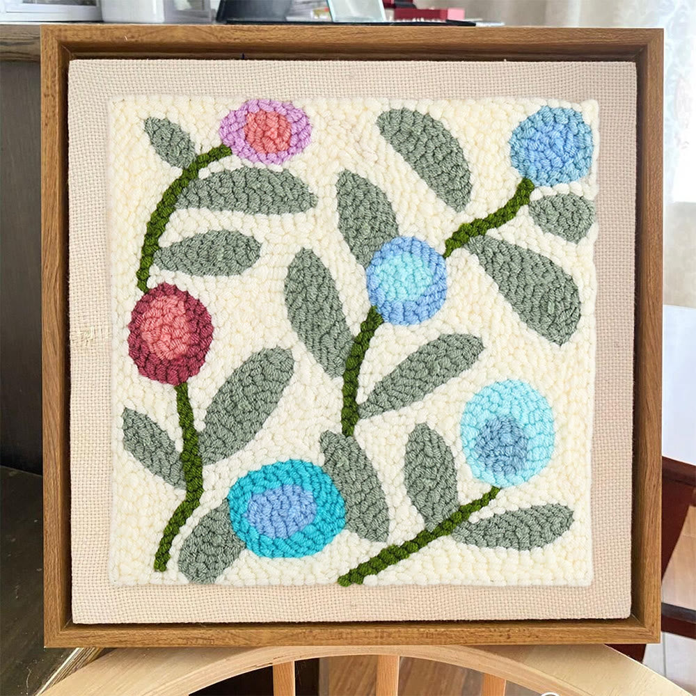 Little Flower Square Punch Needle Kit - Diy  Handmade Yarn Craft | Floral  Wallhanging Ornament  - image 1