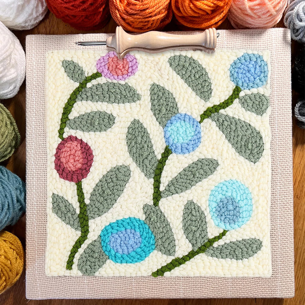 Little Flower Square Punch Needle Kit - Diy  Handmade Yarn Craft | Floral  Wallhanging Ornament  - image 4