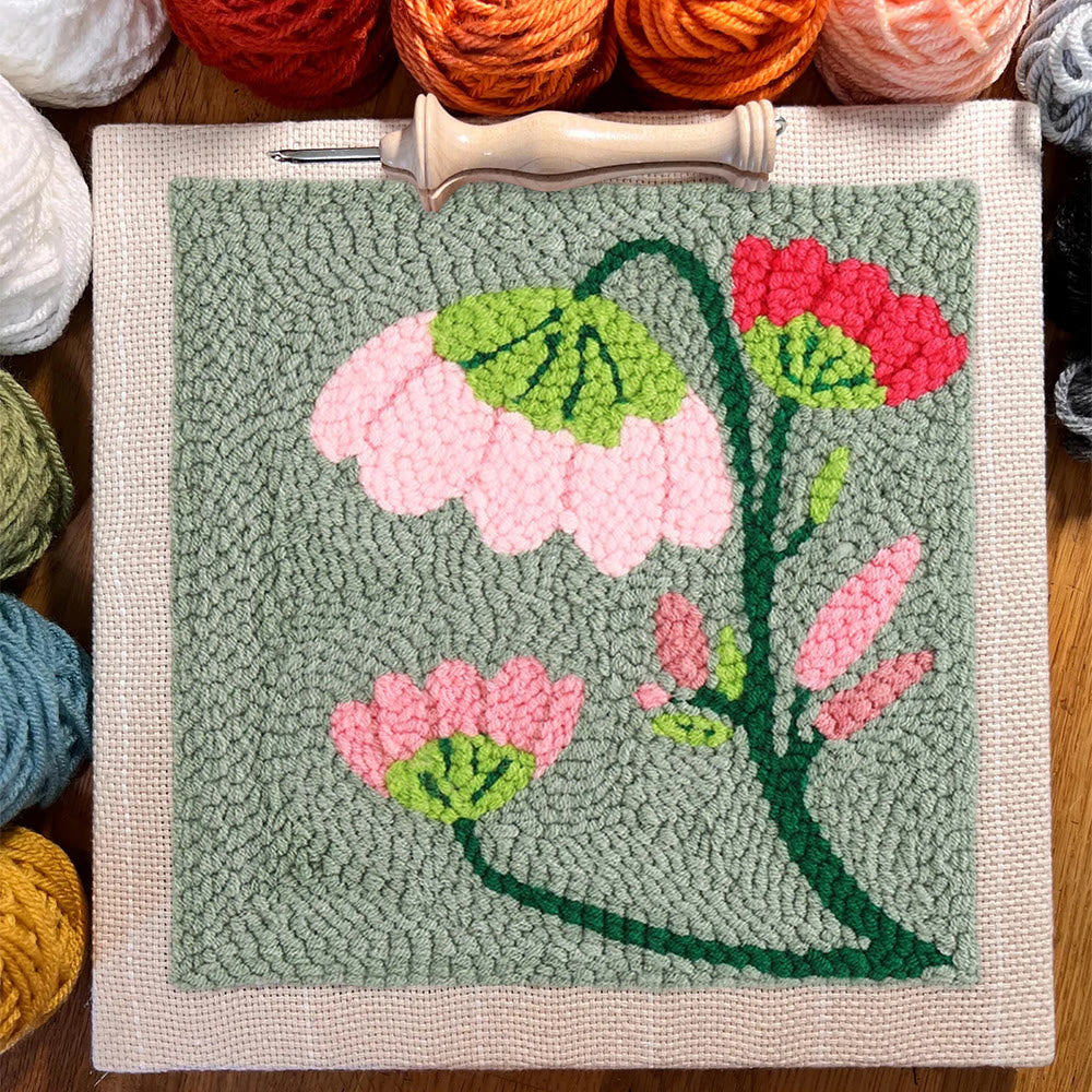 Charming Flower Square Punch Needle Kit - Unique Floral Handicraft | Great Needlepoint For Beginners - image 1