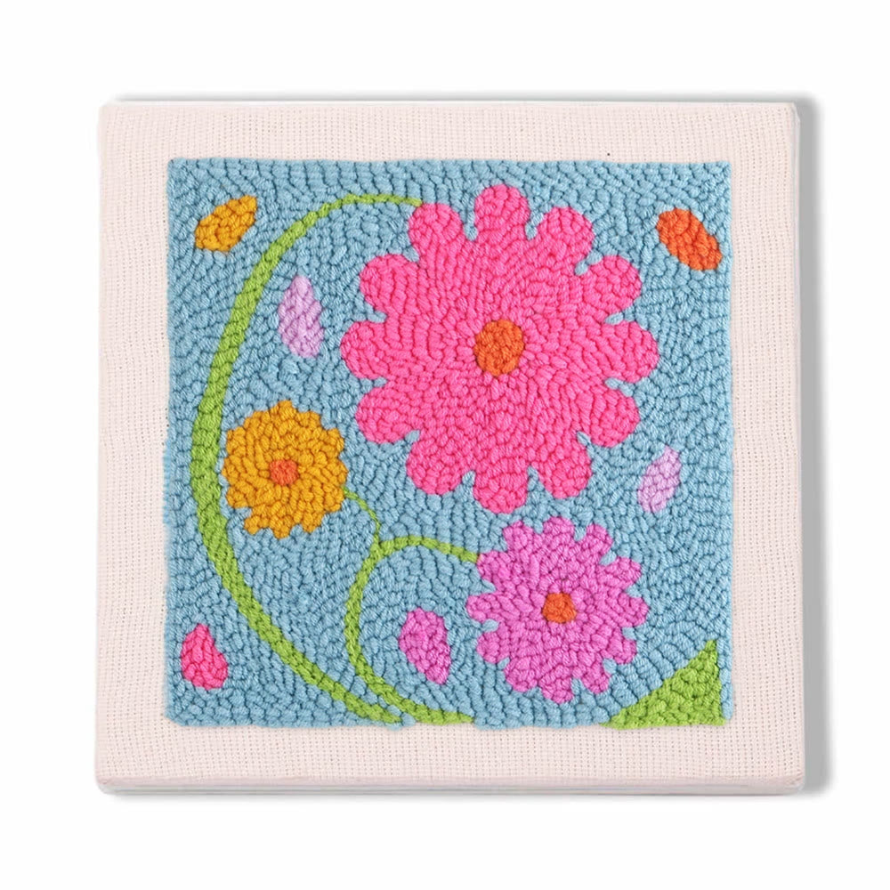 Colourful Flowers Square Punch Needle Kit - Handmade Floral Artwork | Nice Gifts For Housewarming  - 25*25 - image 0