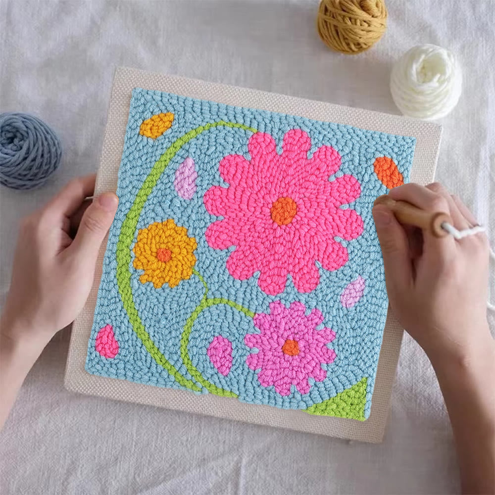 Colourful Flowers Square Punch Needle Kit - Handmade Floral Artwork | Nice Gifts For Housewarming  - image 6