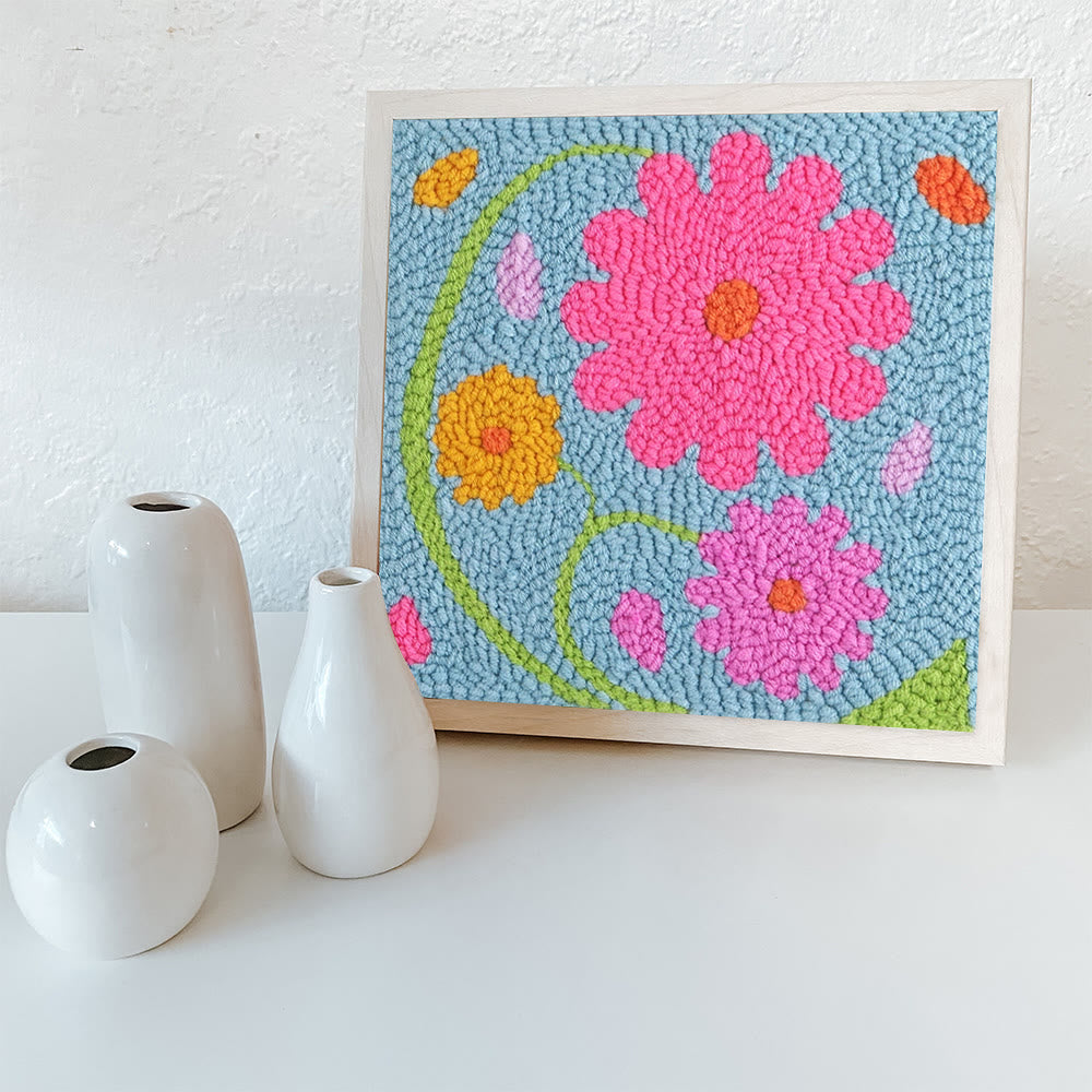 Colourful Flowers Square Punch Needle Kit - Handmade Floral Artwork | Nice Gifts For Housewarming  - image 8