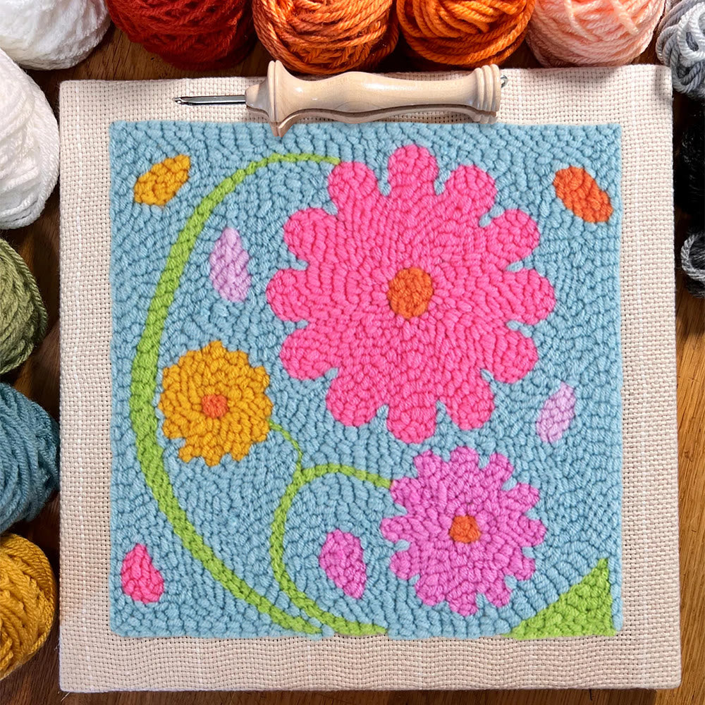 Colourful Flowers Square Punch Needle Kit - Handmade Floral Artwork | Nice Gifts For Housewarming  - image 2