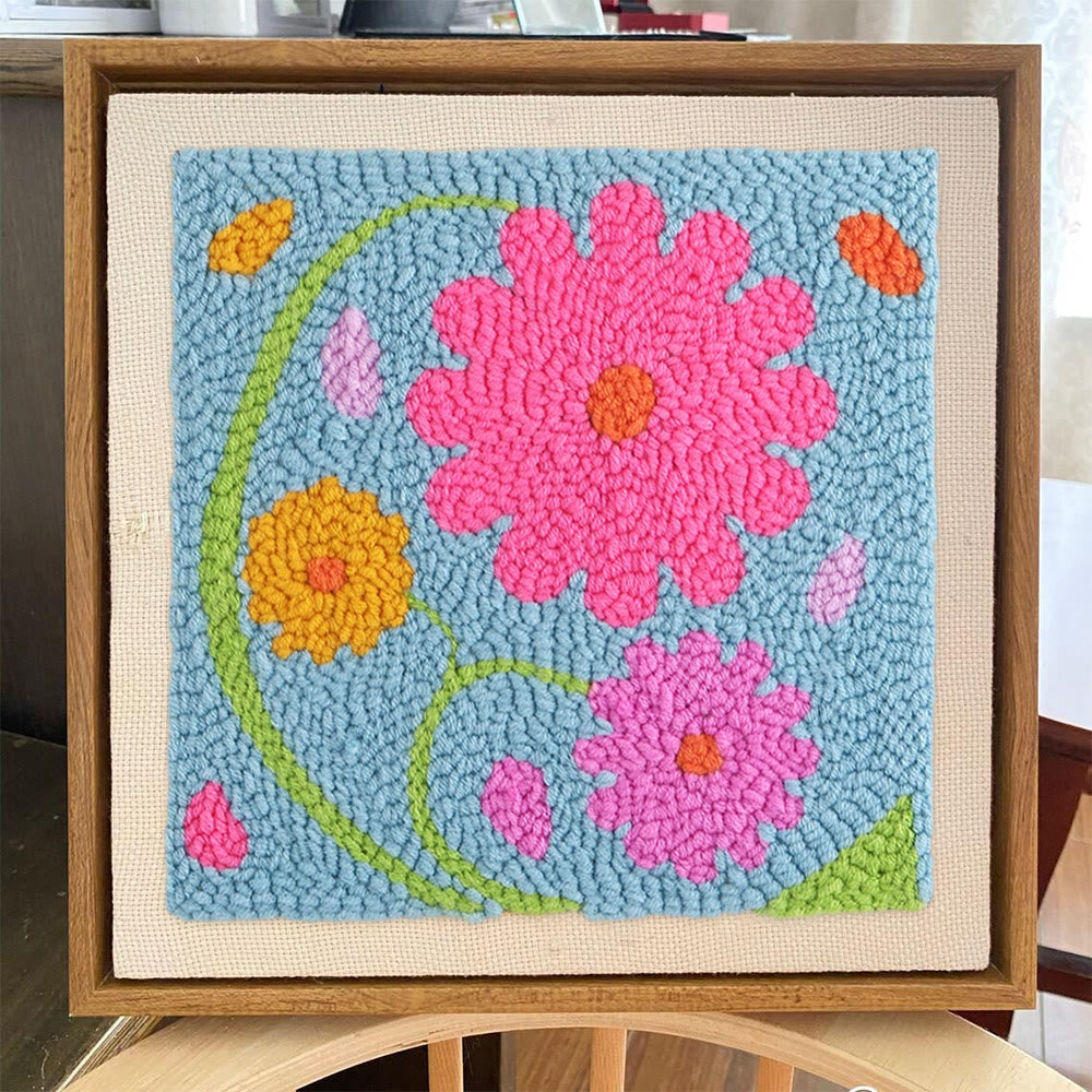 Colourful Flowers Square Punch Needle Kit - Handmade Floral Artwork | Nice Gifts For Housewarming  - image 3