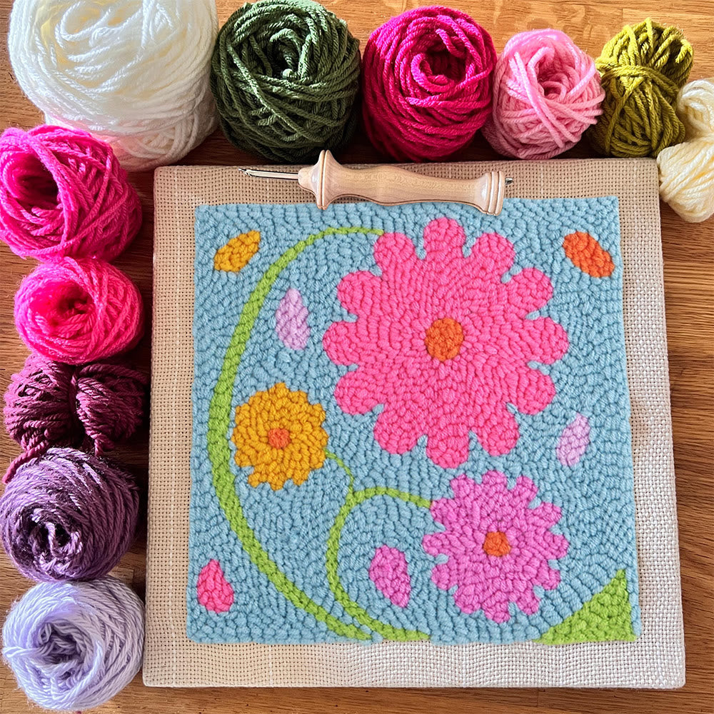 Colourful Flowers Square Punch Needle Kit - Handmade Floral Artwork | Nice Gifts For Housewarming  - image 9