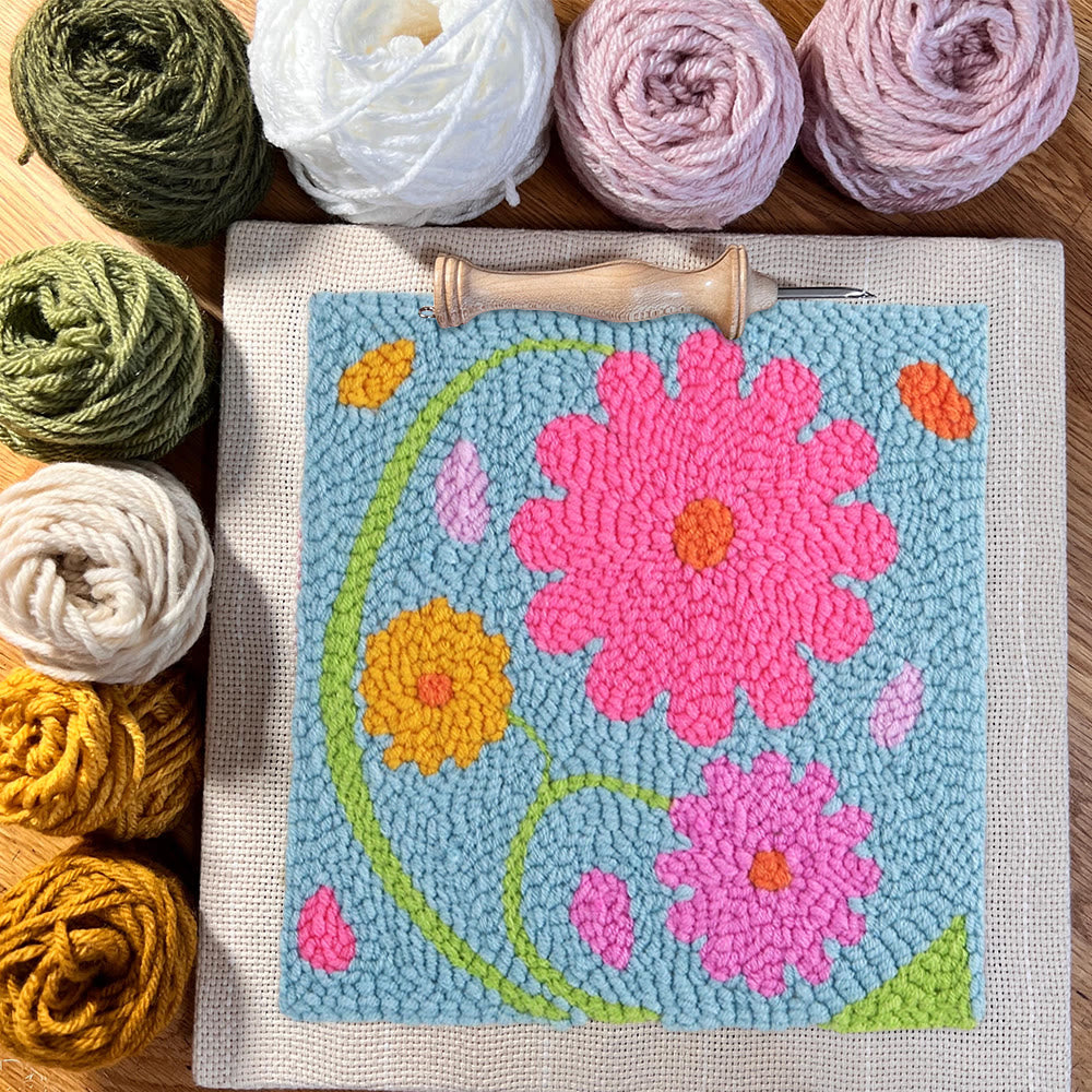 Colourful Flowers Square Punch Needle Kit - Handmade Floral Artwork | Nice Gifts For Housewarming  - image 1