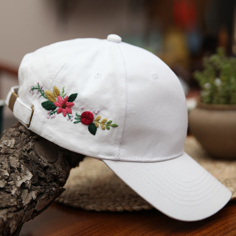 Embroidery Flower Baseball Cap Kit |  Diy Stylish Hat Craft | Unique Handmade Birthday Gifts - white - image 1