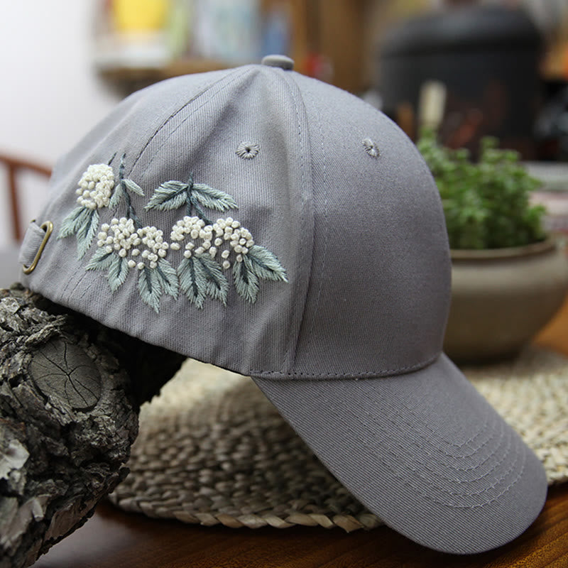 Embroidery Flower Baseball Cap Kit |  Diy Stylish Hat Craft | Unique Handmade Birthday Gifts - grey - image 0