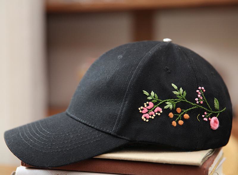 Embroidery Flower Baseball Cap Kit |  Diy Stylish Hat Craft | Unique Handmade Birthday Gifts - black - image 4