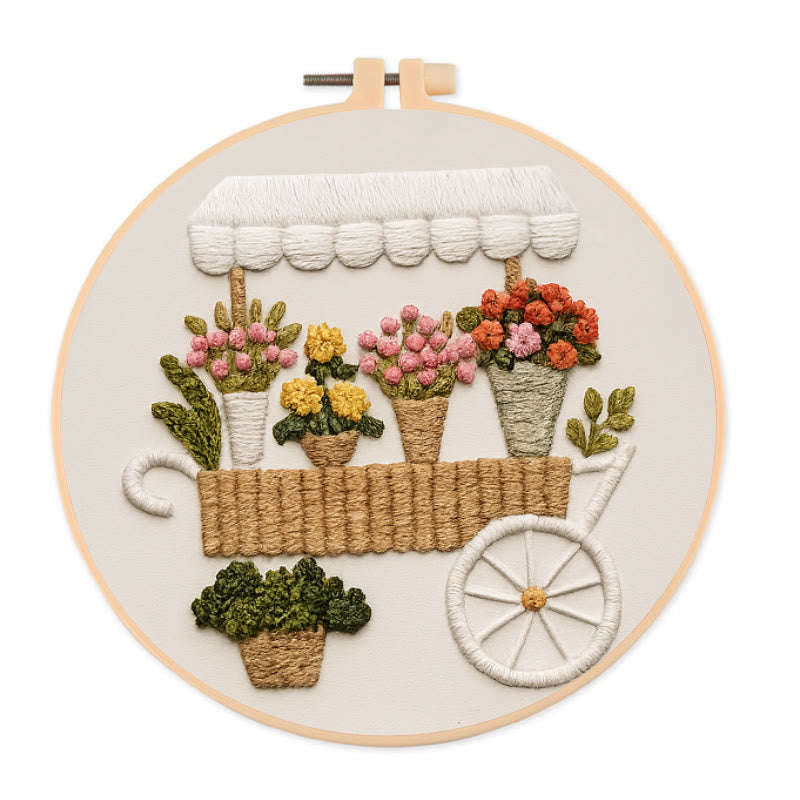 Rubbyoo Embroidery Kit - Charming Floral  Cart | Diy Handmade Craft | Unique Desk Decor - 20*20cm - image 0