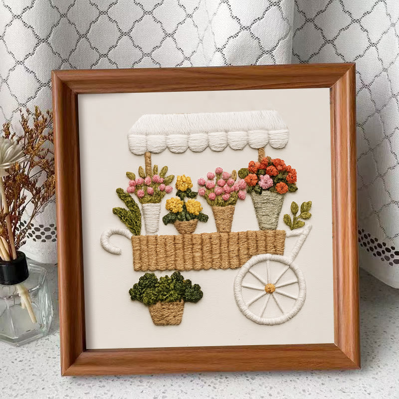 Rubbyoo Embroidery Kit - Charming Floral  Cart | Diy Handmade Craft | Unique Desk Decor - Embroidery Kit Plus An Extra Frame - image 10