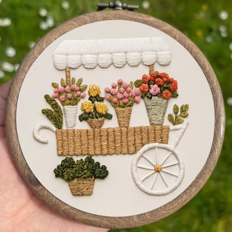 Rubbyoo Embroidery Kit - Charming Floral  Cart | Diy Handmade Craft | Unique Desk Decor - image 1