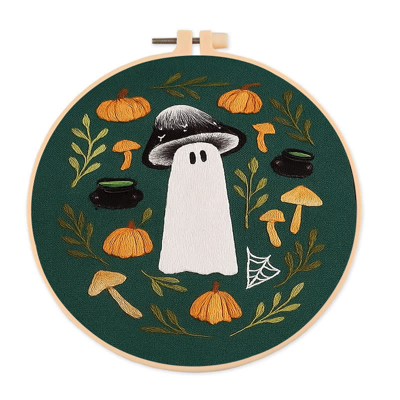 Rubbyoo Embroidery Kit - Fall Mushroom Ghost | Perfect For Helloween Decoration | Handmade Helloween Gifts  - 20*20cm - image 0