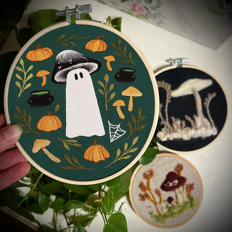 Rubbyoo Embroidery Kit - Fall Mushroom Ghost | Perfect For Helloween Decoration | Handmade Helloween Gifts  - image 1