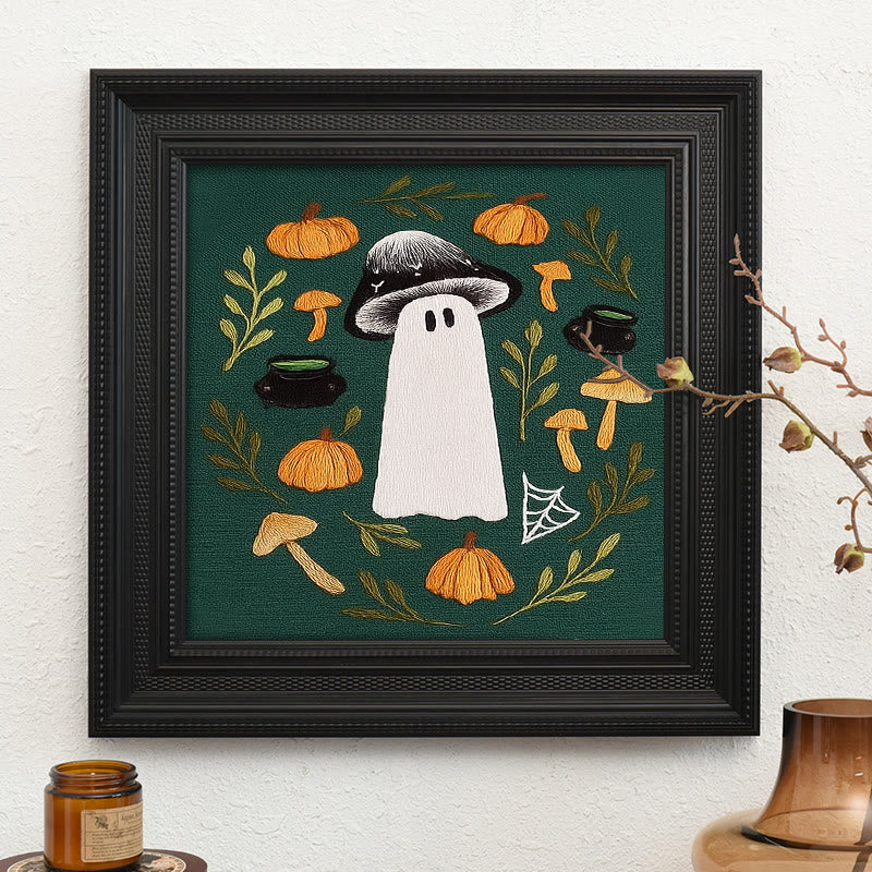 Rubbyoo Embroidery Kit - Fall Mushroom Ghost | Perfect For Helloween Decoration | Handmade Helloween Gifts  - Embroidery Kit Plus An Extra Frame - image 3
