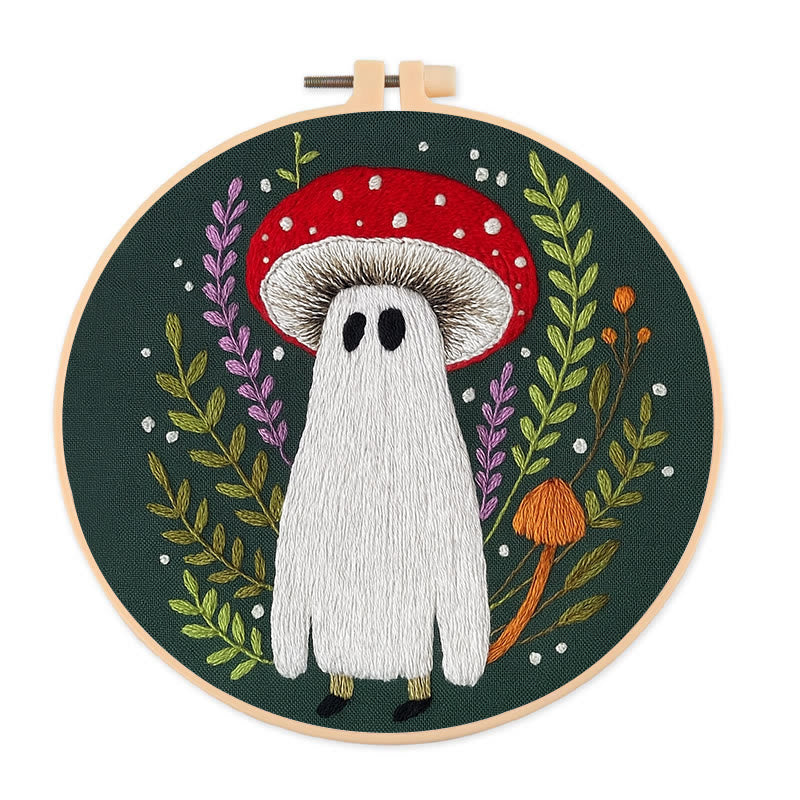 Rubbyoo Embroidery Kit - Red Mushroom Ghost | Unique Helloween Craft | Diy Handmade Needlework - 20*20cm - image 0
