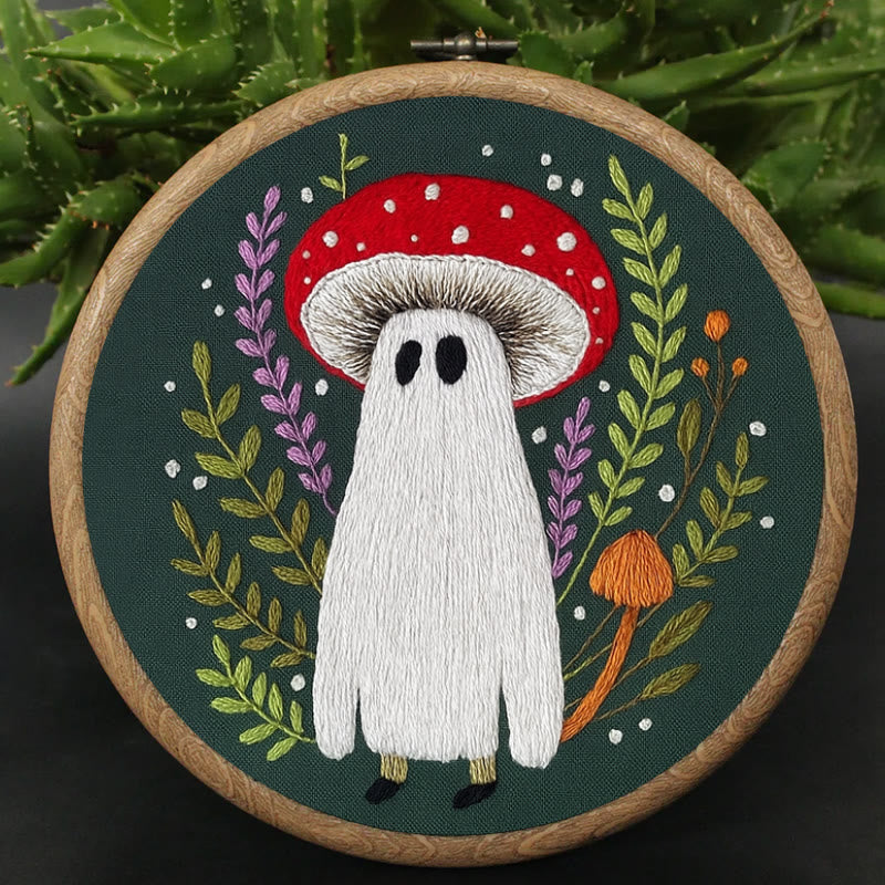 Rubbyoo Embroidery Kit - Red Mushroom Ghost | Unique Helloween Craft | Diy Handmade Needlework - image 1