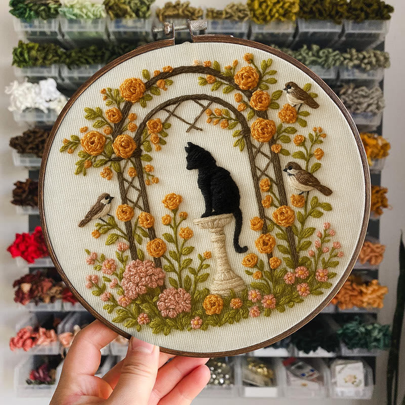 Rubbyoo Embroidery Kit - Cat With Blooming Flowers | Handicraft For Wedding Gifts | Perfect As Room Decor - image 4