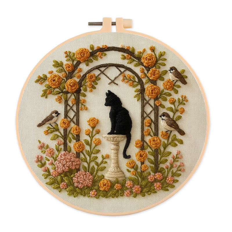 Rubbyoo Embroidery Kit - Cat With Blooming Flowers | Handicraft For Wedding Gifts | Perfect As Room Decor - 20*20cm - image 0