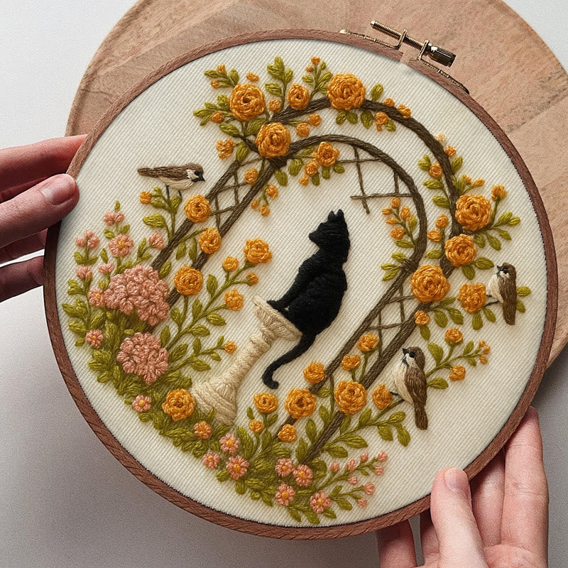 Rubbyoo Embroidery Kit - Cat With Blooming Flowers | Handicraft For Wedding Gifts | Perfect As Room Decor - image 5