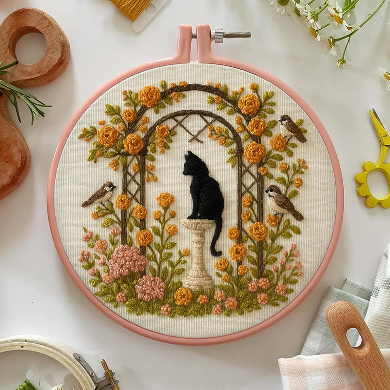 Rubbyoo Embroidery Kit - Cat With Blooming Flowers | Handicraft For Wedding Gifts | Perfect As Room Decor - image 3